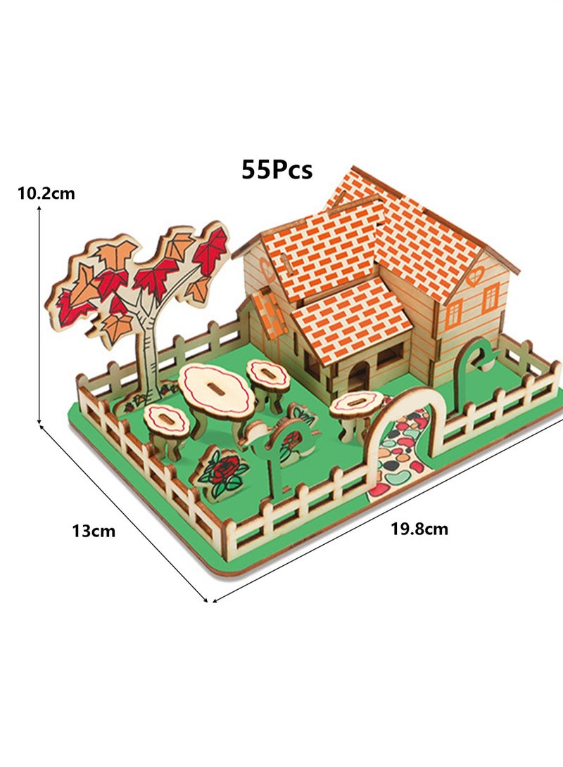 Children's Educational 3D Wooden Miniature House Self-assembly Handmade Puzzle Toys(Autumn Feeling 55Pcs) - Image 2